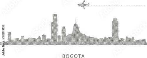 Bogota City Skyline with Airplane Silhouette