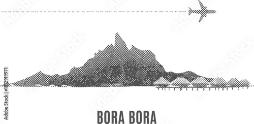 Bora Bora Island Landscape with Airplane Silhouette