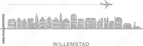 Willemstad Skyline with Airplane Silhouette