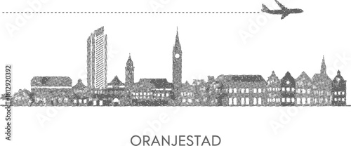 Oranjestad Aruba Skyline and Airplane Silhouette