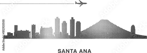 Santa Ana Skyline with Airplane and Dotted Line