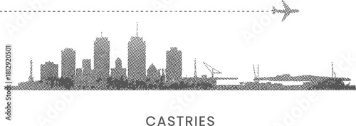 Castries Skyline with Airplane and Dash Line