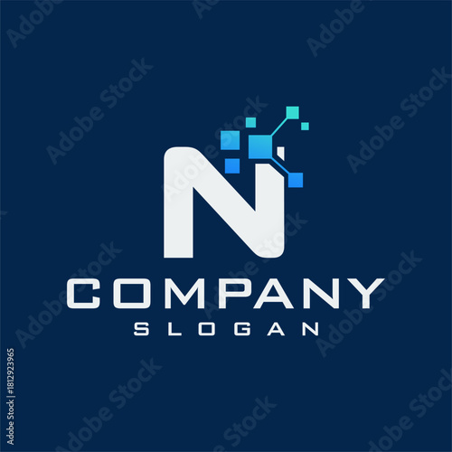 Modern Digital Letter N Logo Design Technology Company.