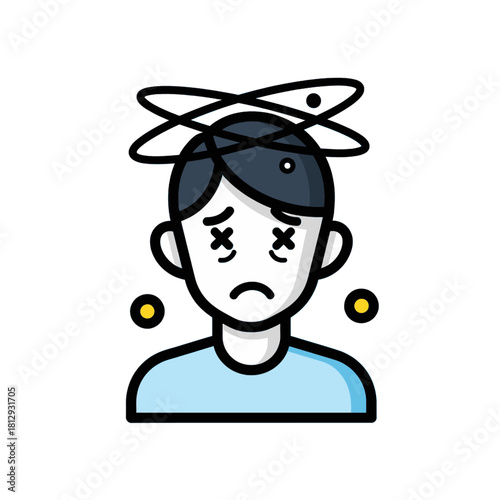 Dizzy Person Icon Representing Vertigo and Sickness.