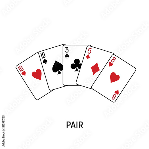 Five Playing Cards Showing a Pair of Tens.