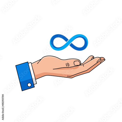 Hand holding infinity symbol representing endless possibilities.