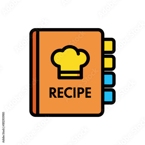 Orange Recipe Book with Chef Hat Icon and Tabs.