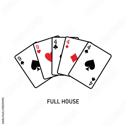 Poker hand full house playing cards illustration.