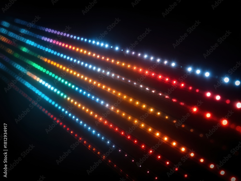 Obraz premium Vibrant Abstract LED Light Stripes in Vivid Colors on Black Background
