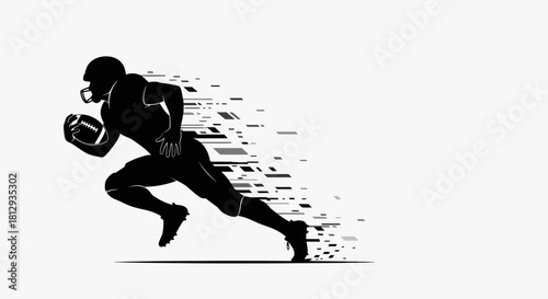 Dynamic American football athlete running with the ball, showcasing speed and power, perfect for sports marketing, team branding, and athletic achievements