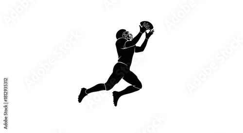 Dynamic football player silhouette making a leaping catch, perfect for sports branding, athletic apparel designs, or team spirit visuals, strong and bold statement