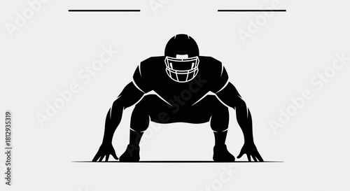 Powerful football player poised ready for action, intense focus and determination, strength and athleticism, vector graphic for sports branding and design