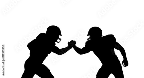 Powerful football players face off in a silhouette, teamwork and determination, perfect for sports branding, advertising, and motivational content needs