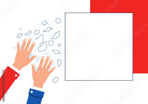 Hands clearing artificial snow for copy space on festive background  