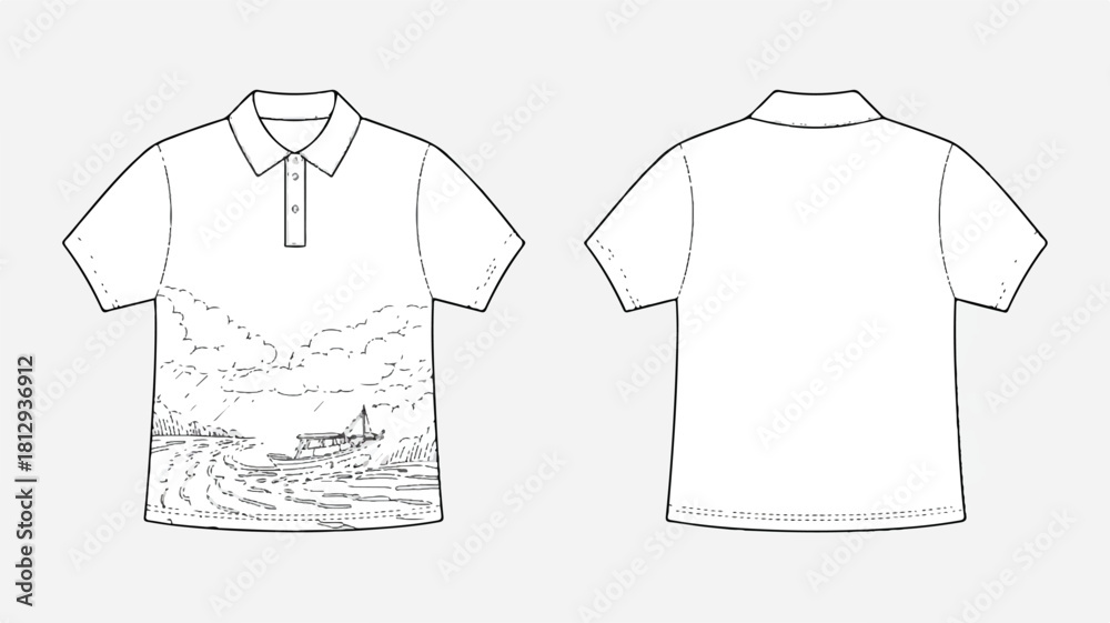 Fototapeta premium Technical fashion illustration showcasing garment design with detailed apparel elements and color variations