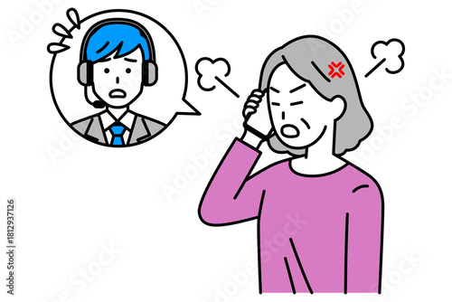 カスタマーサポートに電話で怒る年配の女性