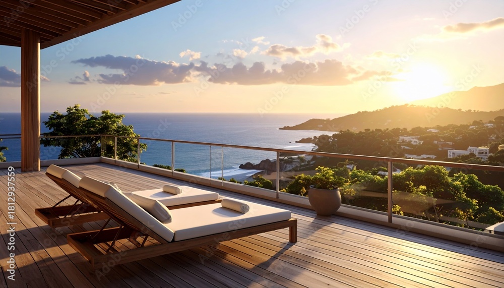 Obraz premium Ocean View Balcony Sunset.