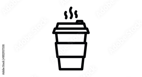 Grab your morning caffeine boost with a steaming hot coffee to go a simple line drawing that conveys energy and focus for busy days, Generative AI.