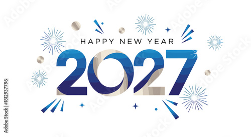 Celebrate the new year with a stunning 2027 design featuring fireworks and sparkling details perfect for invitations marketing or festive greetings, Generative AI.