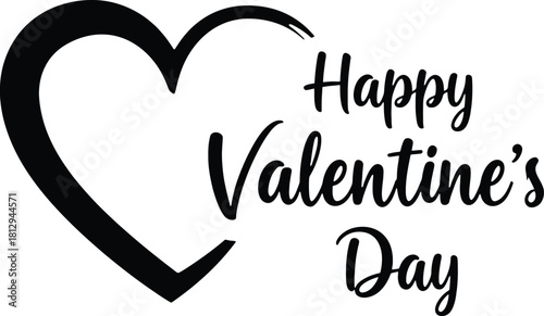 Black Heart and Happy Valentine's Day Text on White Background Keywords: heart, black heart, love, Valentine's Day, Happy Valentine's Day, text