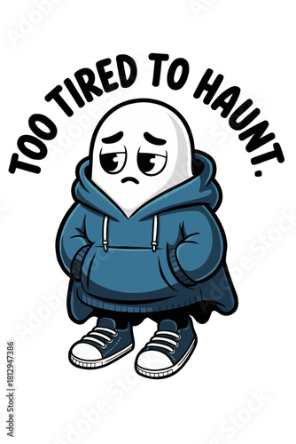 Cute Cartoon Ghost Wearing Hoodie with Humorous Text Illustration