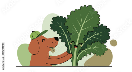 A Smiling Dog Embraces Cheerful Vegetables In A Playful, Animated Illustration