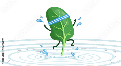 A Spirited Spinach Leaf Embracing Exercise and Embracing a Refreshing Journey