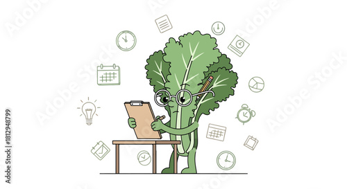 A Thoughtful Vegetable Cartoon, Planning and Scheduling With Time Elements Displayed
