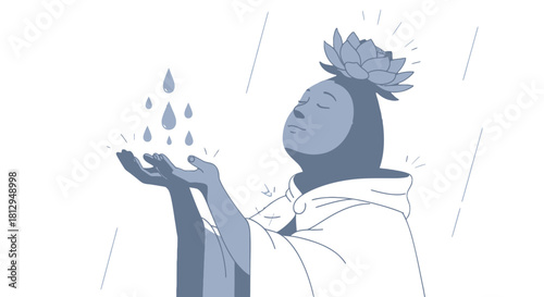 Abstract Composition of a Figure in Repose Receiving Water with a Floral Crown