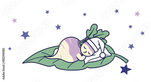 A Whimsical Cartoon Depicting a Sweet Dreamer Asleep Upon a Gentle Leaf