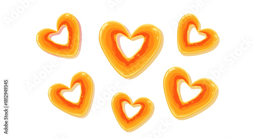 Abstract Hearts Design In Orange Tones With Gradient Effect, Isolated On Black Background