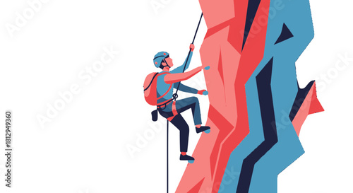 Abstract Illustration of a Courageous Climber Scaling A Colorful Rocky Cliff Face
