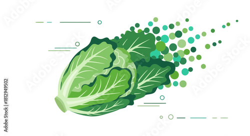 Abstract Illustration of Fresh Chinese Cabbage with Green Elements and Black Background