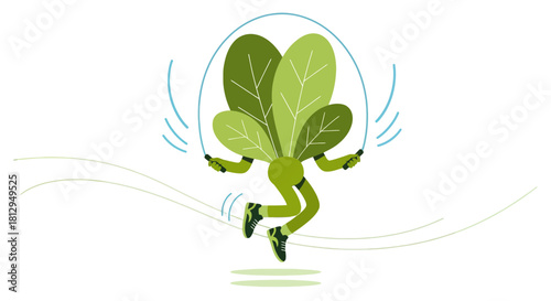 Abstract Illustration of Green Sprite Exercising with Jump Rope on Black Background