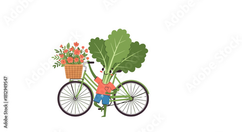 A Whimsical Figure with a Bouquet on a Bicycle, Delivering Joyful Flowers