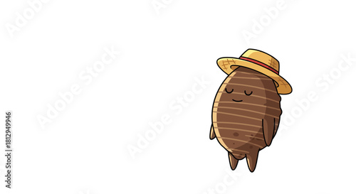 A Whimsical Potato Character Wearing a Hat, Isolated Against a Black Backdrop Illustration