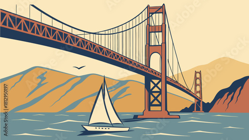 Golden gate bridge spanning san franciscos waters, clear sky, suitable for travel websites, brochures, and social media posts.