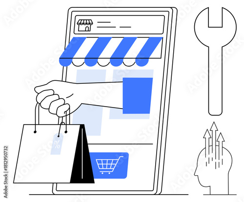 E-commerce concept. E-commerce growth with digital platforms and online shopping. E-commerce tools enhancing customer experience and user convenience. For retail, digital transformation, business