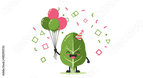 Animated Lettuce Character Celebrating a Festive Event on a Dark Background