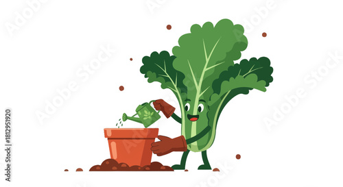 Animated Plant Character Watering Itself Inside A Terracotta Pot In A Garden