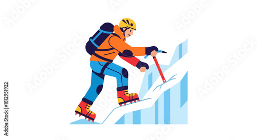 Adventurous Climber Ascends Ice Cliff Against Dark Background Depicting Bravery