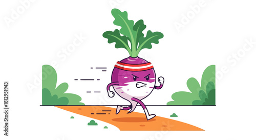 Animated Radish Sporting for a Marathon with Energetic Vigor and Determination.
