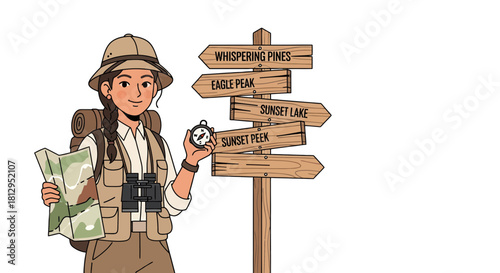 Adventurous Explorer With Compass and Map Ready to Discover The Hidden Trails and Peaks