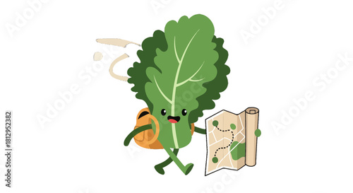 Adventurous Leaf Traveling With a Map Depicting Exploration and Discovery