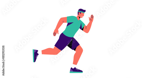 Animated Athlete in Motion Depicted in Modern Flat Design with Dark Background