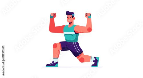 Animated Athlete Performing Exercise Lunge On Stylish Black Background Isolated Concept