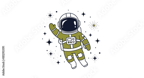 Astronaut Floating In Space, A Cosmic Cartoon Graphic With Celestial Starry Background