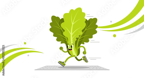 Animated Cartoon Lettuce Athlete Running towards Healthy Lifestyle And Fitness