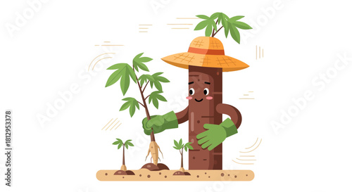 Animated Cartoon Person Planting in Garden Depicting Natural Agricultural Scenes