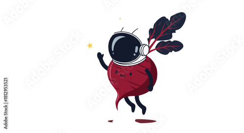 Beetroot Astronaut Reaching For A Star, Cute and Whimsical Illustration